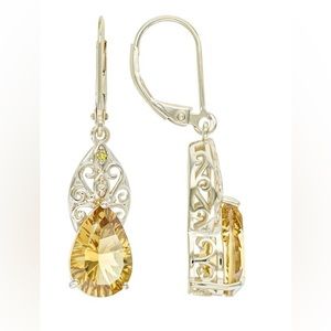 Champagne Quartz Earrings with Diamond. 4.82ctw. 18k over SS. BRAND NEW